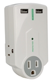 3-Outlet Surge Protector with Dual-USB 2.1Amp AC Charger with Folding Power Plug PP-68PL-AC32MN-CMT