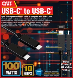 1ft USB-C to USB-C 3.2 10Gbps 100-Watts Data, Video & Power & Active Cable CC2230A2-1F 037229231038 Black, USB-C, USB C 1-feet, 1feet, 1ft