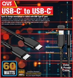 2-Meter USB-C to USB-C 2.0 60-Watts Data & Power Cable CC2230B-2M 037229230857 Black, USB-C, USB C, USB-A, USB A 2-Meters, 2-Meter, 2Meter, 2M 6.5ft, 480Mbps, 3Amp