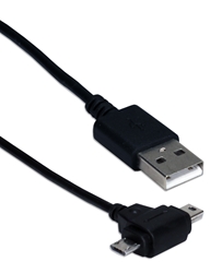 1ft USB 2-in-1 Sync & 2.1Amp Charger Cable for Smartphone & Tablet USB1T2-01 037229230338 USB 2-in-1 Dual-Head Micro-USB and Mini-USB Data Synch and Power Charger Cable, for Smartphone, Tablets and GPS, 1ft USBCC-1M  YW3132 USB1T201 USB1T2-01 cables feet foot  